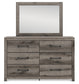 Graystorm King Panel Bed with Mirrored Dresser, Chest and Nightstand