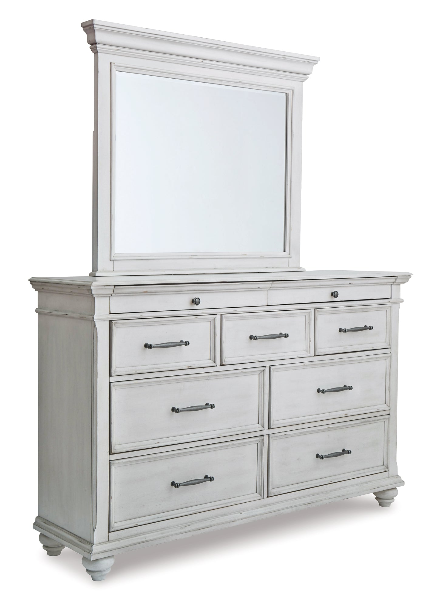 Kanwyn King Panel Bed with Mirrored Dresser and Chest