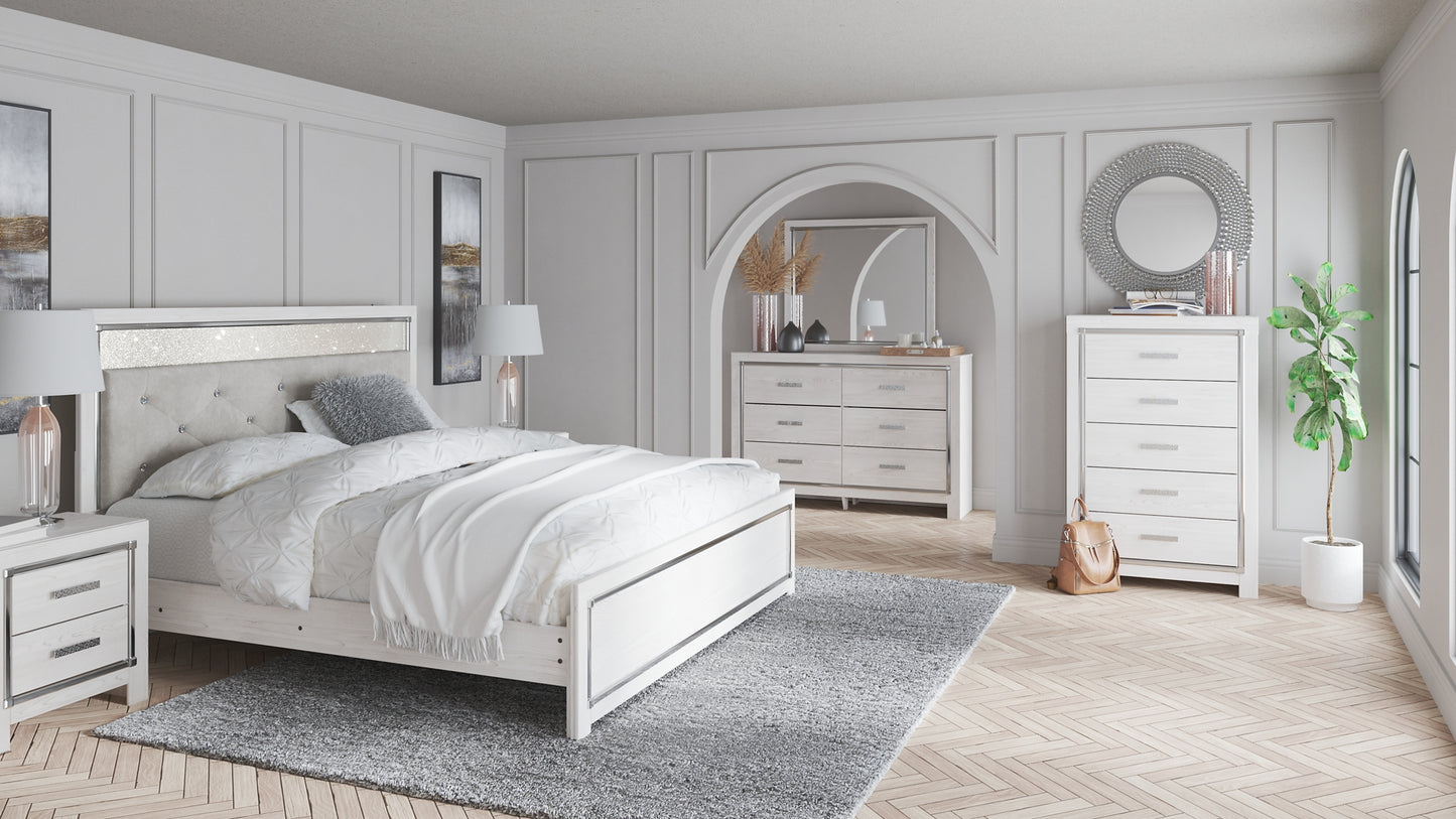 Altyra King Panel Headboard with Mirrored Dresser, Chest and Nightstand